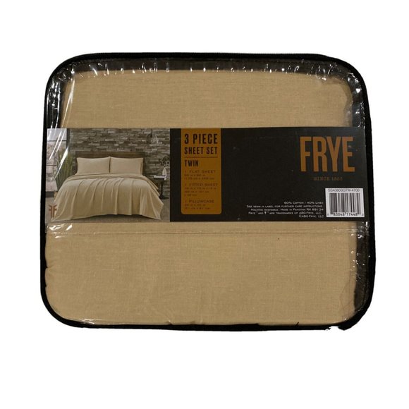 FRYE Linen Cotton Blend Beige TWIN Sheet Set 3PC - Picture 8 of 8